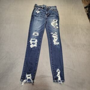 American Eagle Jeans Womens 0 Blue High Rise Jegging Crop Distressed Stretch
